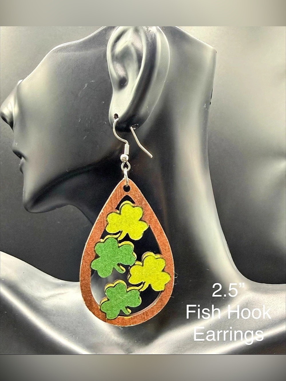 Wood Teardrop Flower Earrings